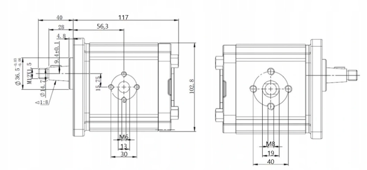Hydraulische Zahnradpumpe 22ccm 33L, Hydraulikpumpe BG 2, Rechtsdrehrichtung. Ölanschluss: flanschverbindend. Drehrichtung: rechts