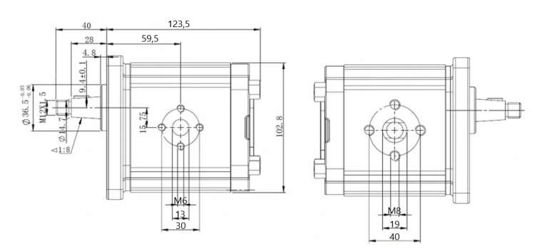 Hydraulische Zahnradpumpe 26ccm 39L, Hydraulikpumpe BG 2, Rechtsdrehrichtung. Ölanschluss: flanschverbindend. Drehrichtung: rechts