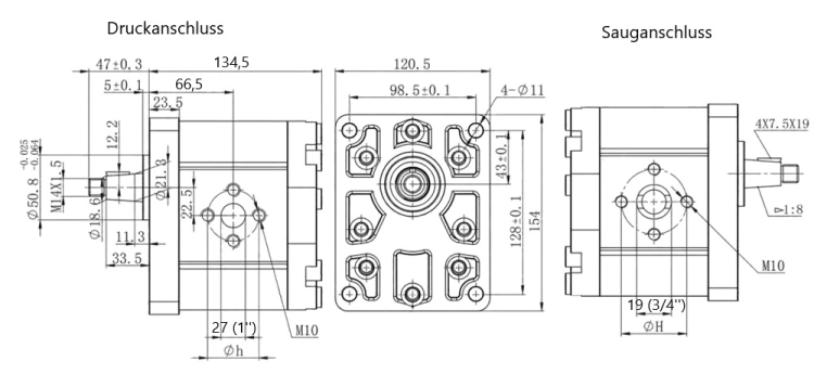 Hydraulische Zahnradpumpe 40ccm 60L, Hydraulikpumpe BG 3, Rechtsdrehrichtung. Ölanschluss: flanschverbindend. Drehrichtung: rechts