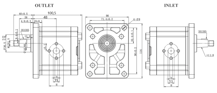 Hydraulische Zahnradpumpe 12ccm 18L, Hydraulikpumpe BG 2, Rechtsdrehrichtung. Ölanschluss: flanschverbindend. Drehrichtung: rechts