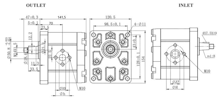 Hydraulische Zahnradpumpe 63ccm 95L, Hydraulikpumpe BG 3, Rechtsdrehrichtung. Ölanschluss: flanschverbindend. Drehrichtung: rechts