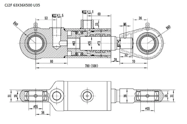Hydraulikzylinder Doppeltwirkender CJ2F-63/36/500, Gelenkauge: 40mm - PRESKO