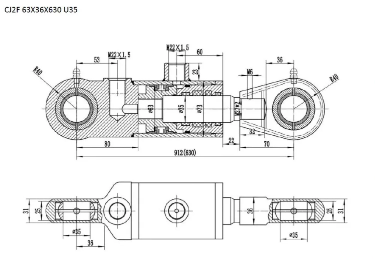Hydraulikzylinder Doppeltwirkender CJ2F-63/36/630, Gelenkauge: 40mm - PRESKO