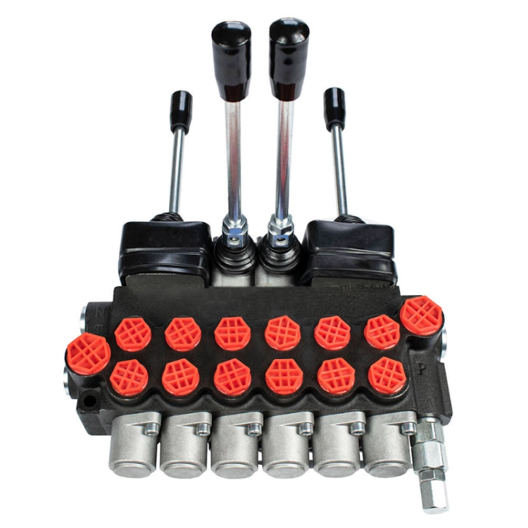 Handsteuerventil, Handhebelventil, Hydraulikverteiler, Hydraulikventil mit 2x Kreuzhebel-Joystick. 6-fach Doppelwirkende, 40L