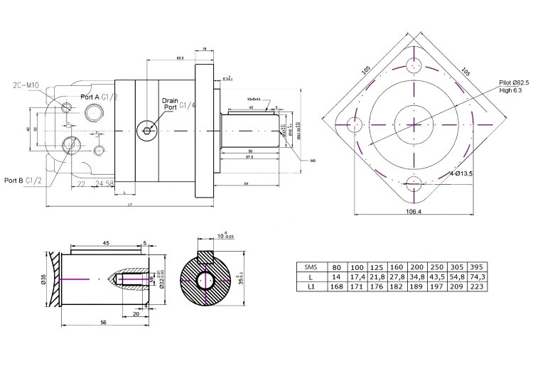 Hydraulikmotor, Ölmotor, Gerotormotor SMS, OMZS, OMSS, BMS, OMS 100, Welle: 32 mm