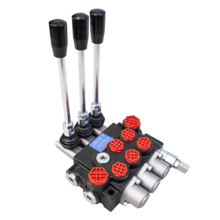 03P40-2OT-AT2.webpHandsteuerventil, Handhebelventil, Hydraulikventil. 3-fach 2xDoppelwirkende 1xEinfachwirkende, 40L