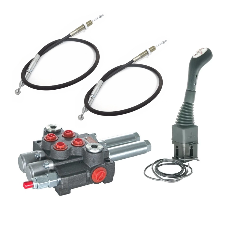 Frontlader-Steuergeräte - Steuerventil 2xDW 40L, Joystick mit 1 Knopf und 2x Bowdenzug mit Kugel