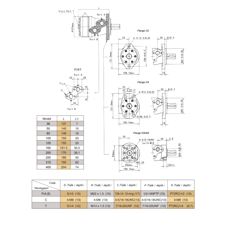 Hydraulikmotor, Ölmotor, Gerotormotor OMR BMR OMP SMR 160, Welle: 25 mm