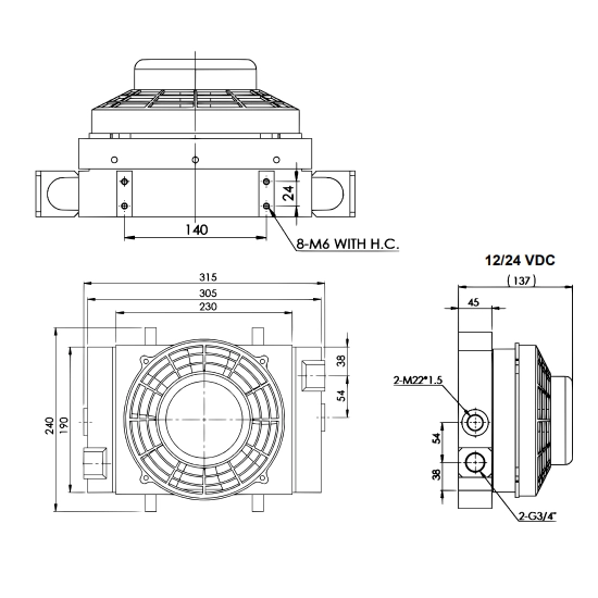 Hydraulikölkühler mit Thermostat ST50 ALCL-5.0-12V-80L-28 80L