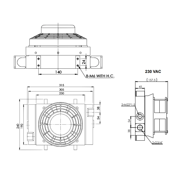 Hydraulikölkühler mit Thermostat ST50 ALCL-5.0-230V-80L-28 80L