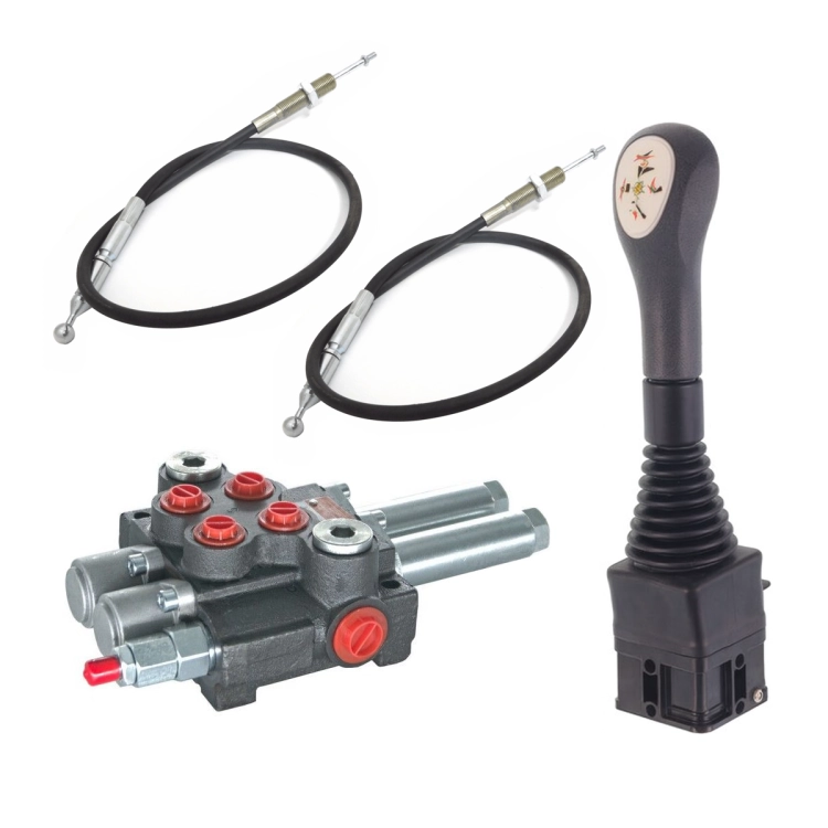 Frontlader-Steuergeräte - Steuerventil 2xDW 80L mit Joystick und 2x Bowdenzug mit Kugel