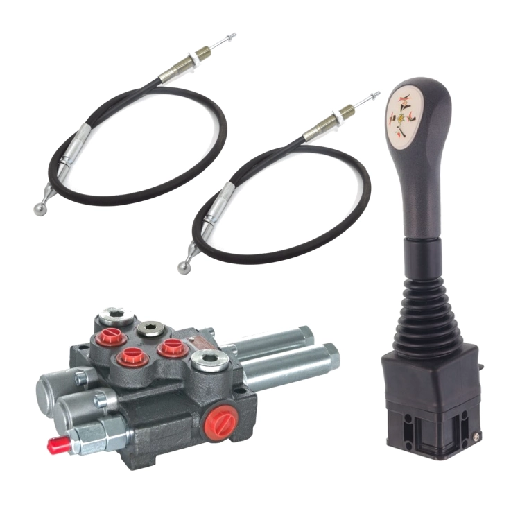Frontlader-Steuergeräte - Steuerventil 1xDW 1xEW 80L mit Joystick und 2x Bowdenzug mit Kugel