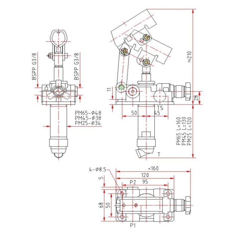 Handhydraulikpumpe 25ccm, Handpumpe Einfachwirkend 3/8" 300bar - datenblatt
