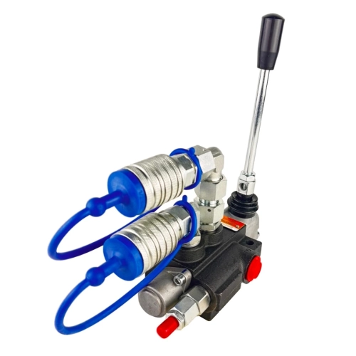 Hydraulik Handsteuerventil 1-fach doppeltwirkend 40L mit montierten Schnellkupplungen